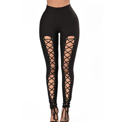 Cross Lace Up Pants Solid Double Breasted Tie Pants Women's Clothing