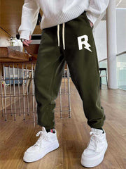 R Pattern Print Men's Pants Drawstring Comfy Active Stretch Trousers