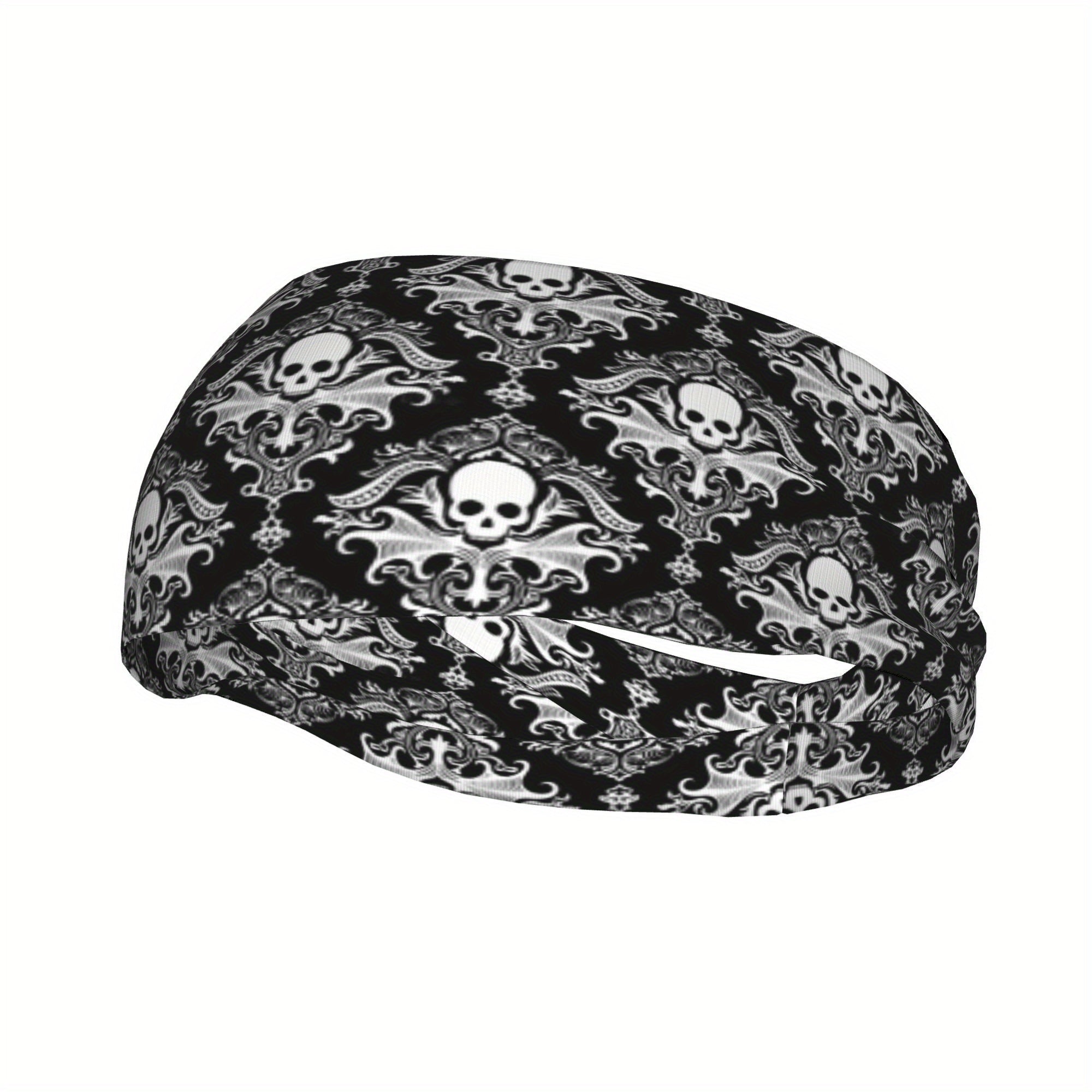 Men's Skull Pattern Headband & Gothic Grip for Gym Running Soft Fit