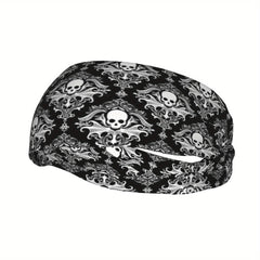Men's Skull Pattern Headband & Gothic Grip for Gym Running Soft Fit