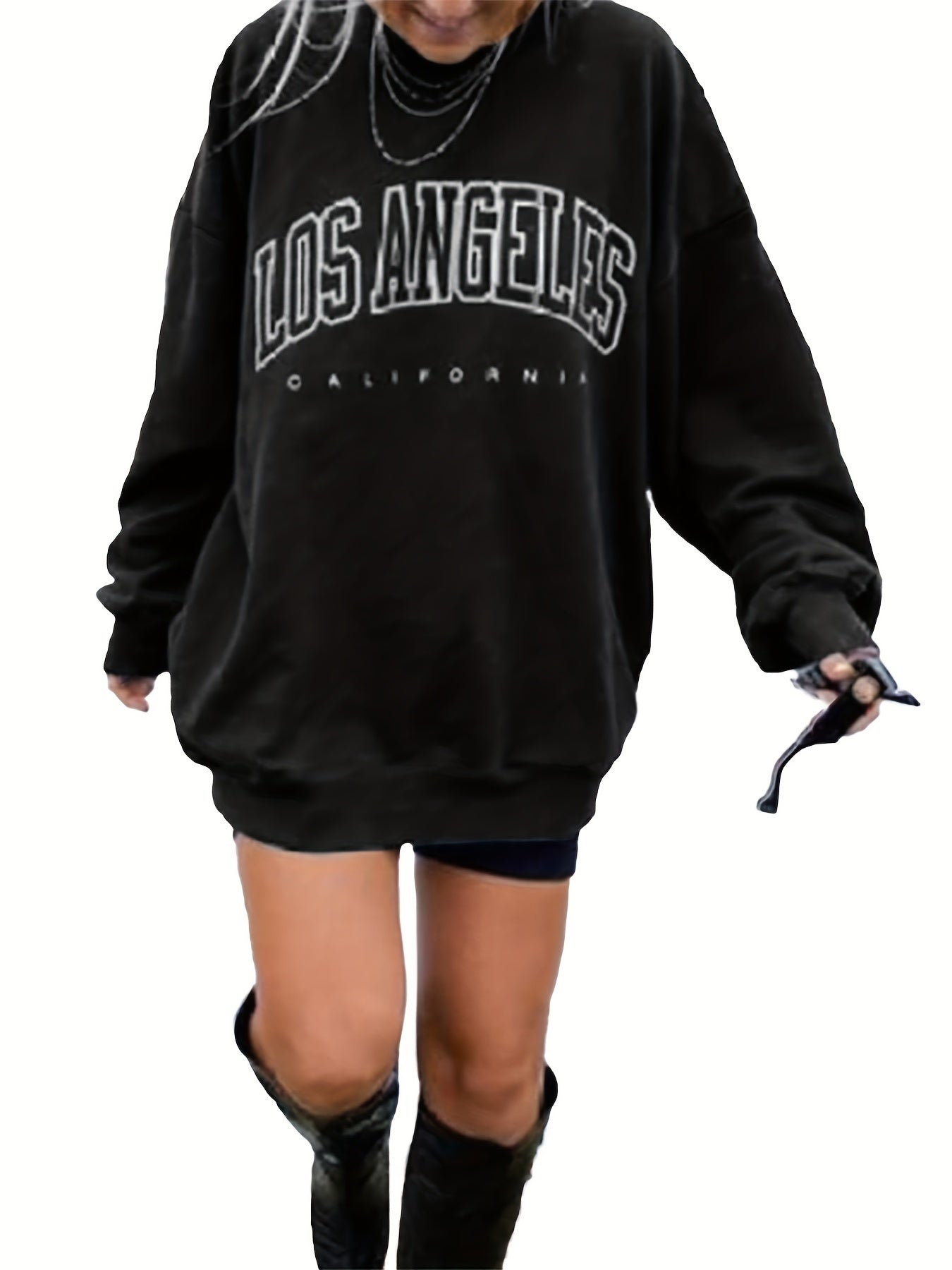 Letter Print Crew Neck Sweatshirt for Women