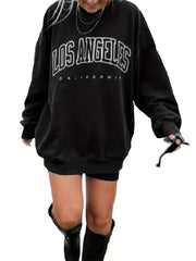 Letter Print Crew Neck Sweatshirt for Women
