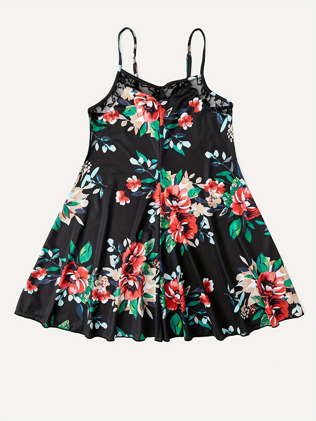 Floral Print Lace Nightdress Spaghetti Strap Sleep Dress