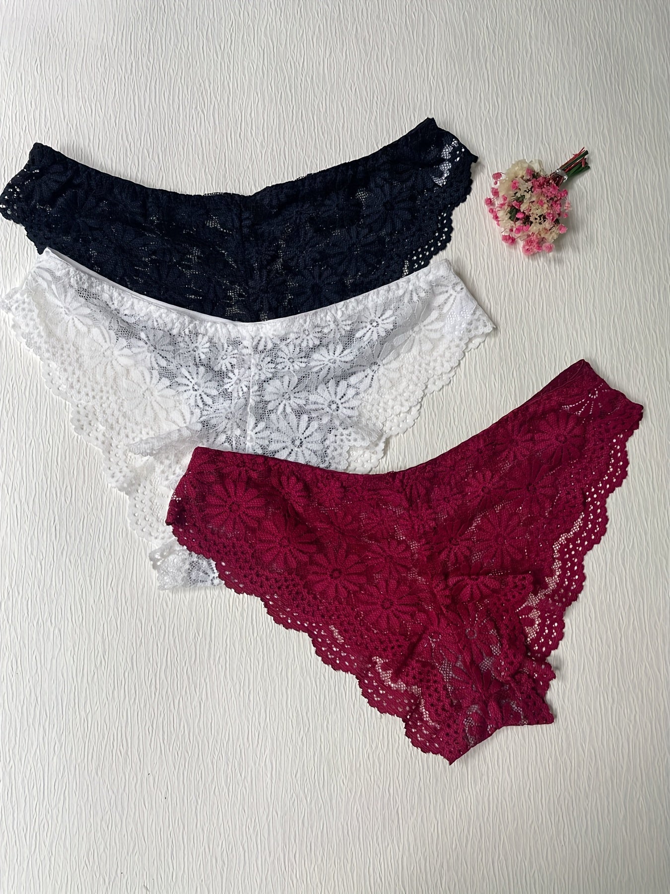 3pcs Lace Briefs- Comfy & Breathable Panties Women's Lingerie