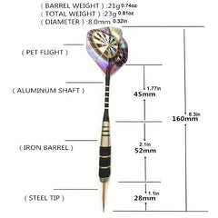 3-Piece All Metal Competition Darts Set 22g Stainless Steel Needles