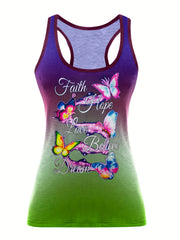 Butterfly Print Sleeveless T Shirt Women's Tops