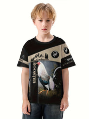 ROOSTER 3D Print Boys T shirt Summer Kids Outgoing Clothes