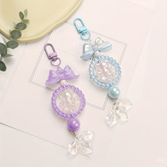 Cute Bear Keychain with Bow Knot and Beaded Shell Pendant for Girls