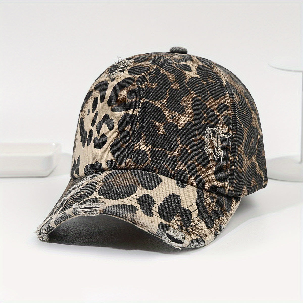 Washed Distressed Baseball Cap Camouflage Leopard Print Dad Hats Adjustable