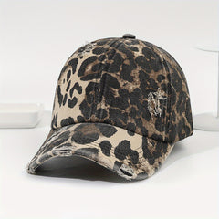 Washed Distressed Baseball Cap Camouflage Leopard Print Dad Hats Adjustable