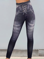 Denim Print High Waist Skinny Leggings Sexy Stretchy Leggings