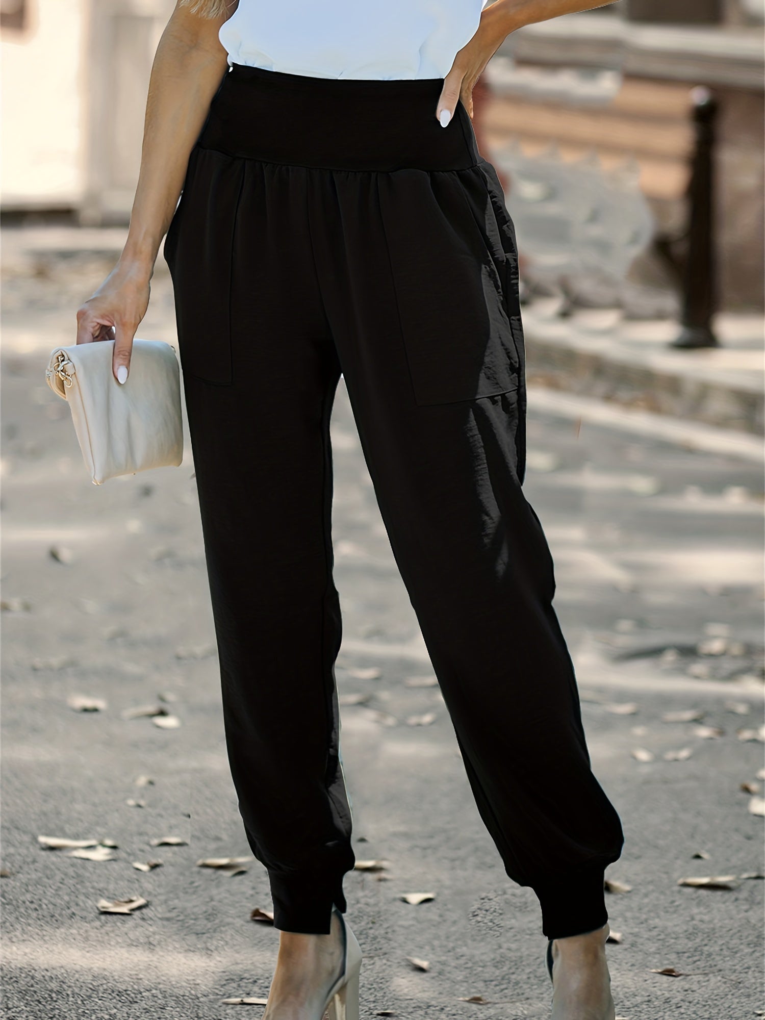 Solid Cropped Pants Casual High Waist Daily Comfy Pants