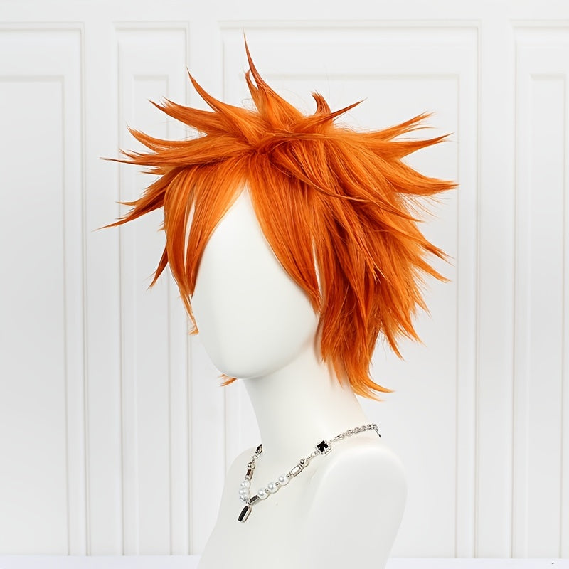 Short Orange Curly Anime Cosplay Wig Heat Resistant Synthetic Hair