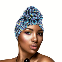 Boho Striped Flower Turban Cap Elastic Head Wrap Bandana