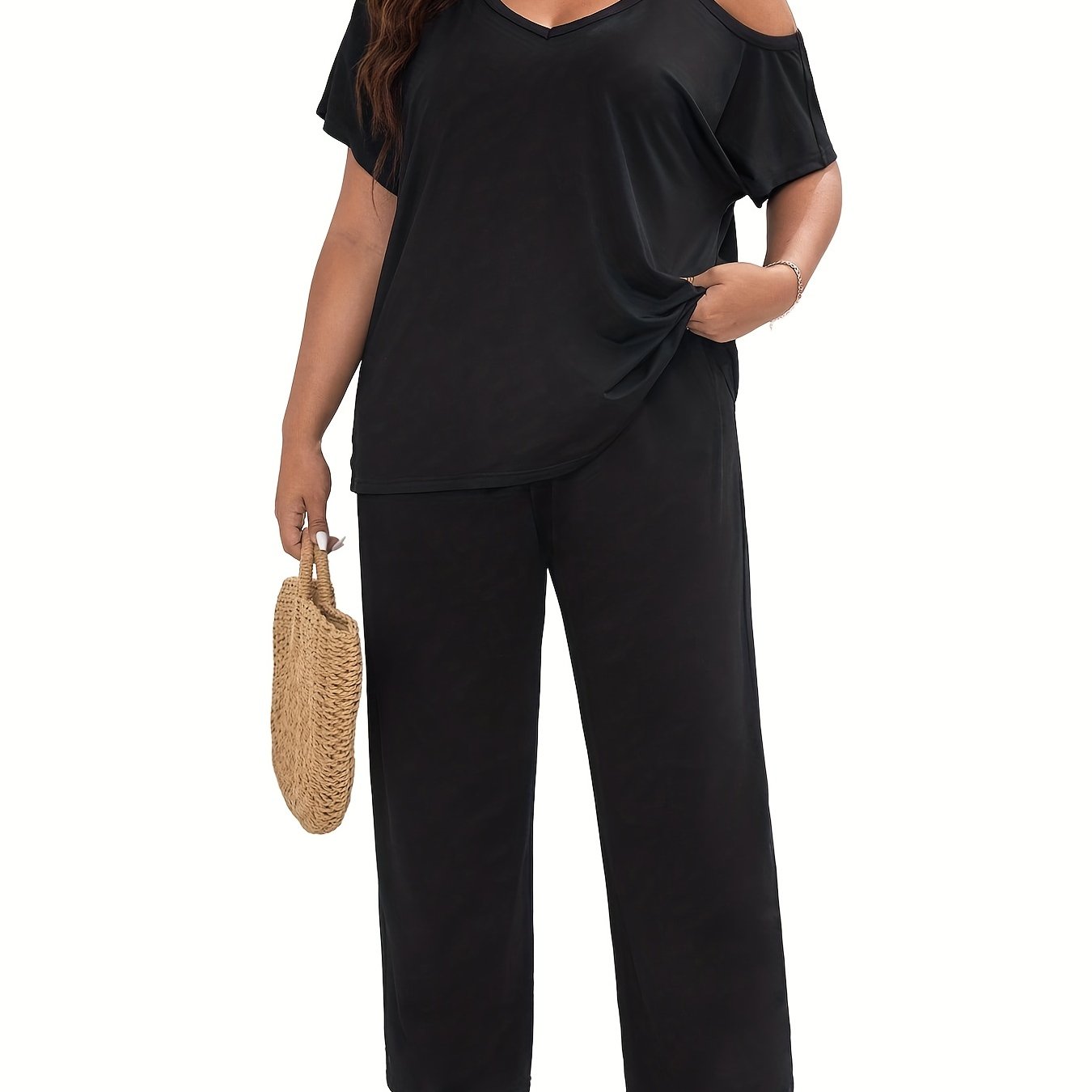 Solid One Shoulder Cut Out Top & Pants Set
