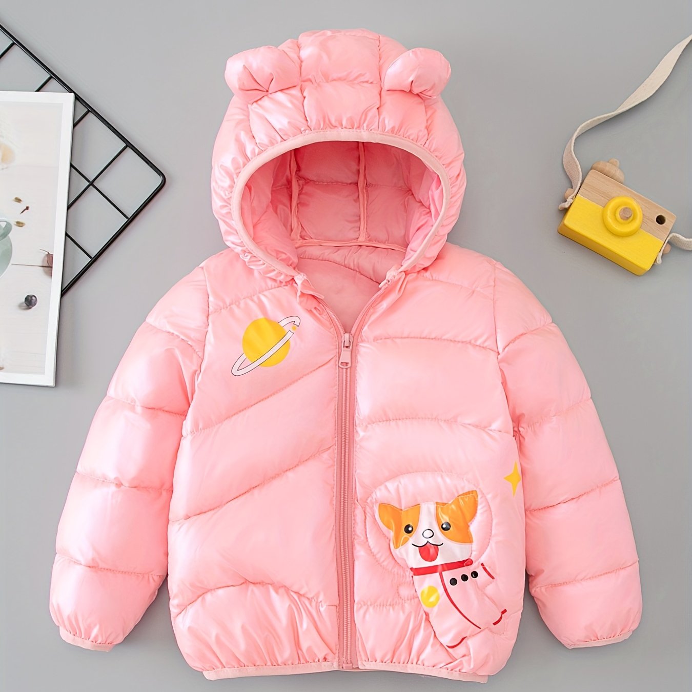 Hooded Coat For Toddlers Winter Windproof Monkey Prints Fleece Snowsuit Outwear