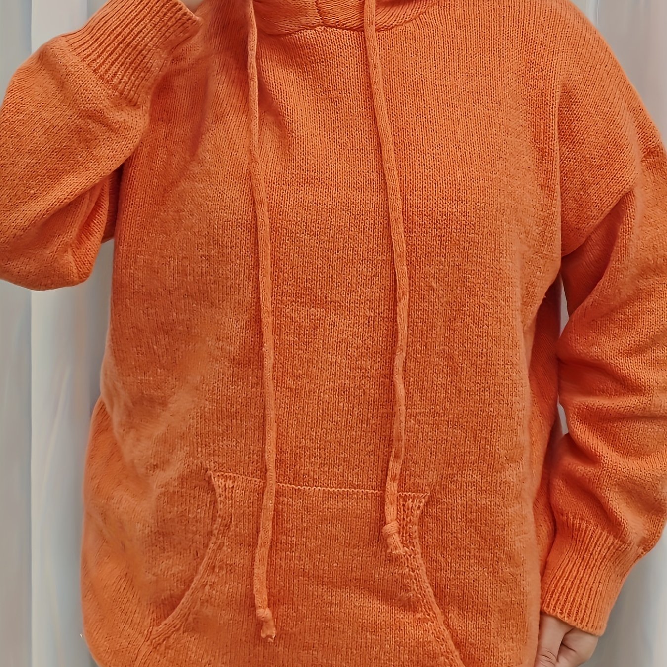 Plus Size Solid Hooded Drawstring Sweater With Pockets