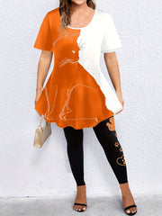 Colorblock Cat Print Top & Leggings Set
