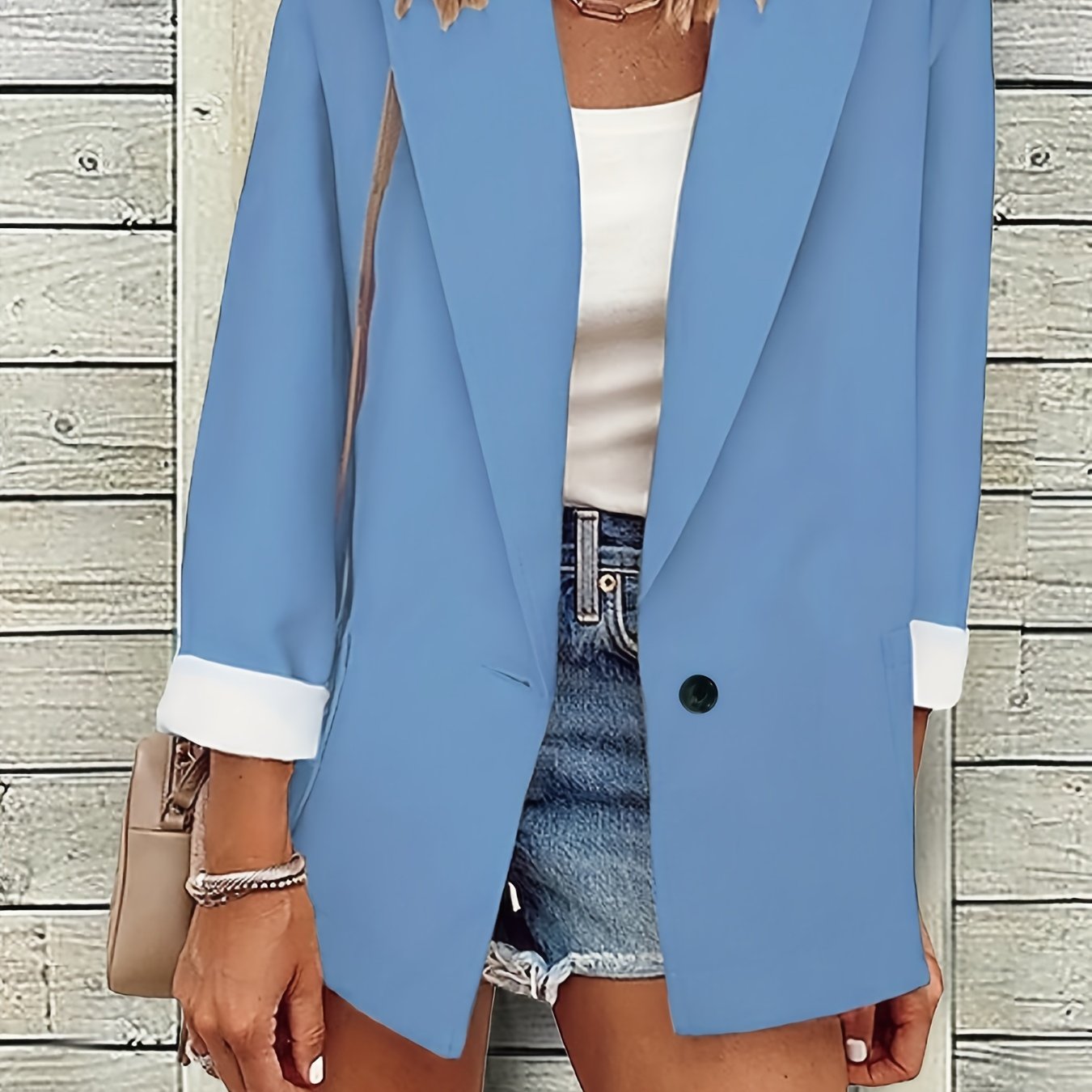 Solid Pockets Blazer Casual Lapel Button Front Blazer For Office Women