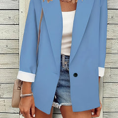 Solid Pockets Blazer Casual Lapel Button Front Blazer For Office Women