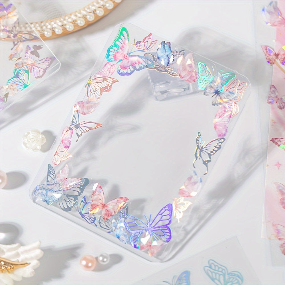 2pcs Cold Hot Die Cut Flash Film Pet Sticker Retro Butterfly Guka Diary Material