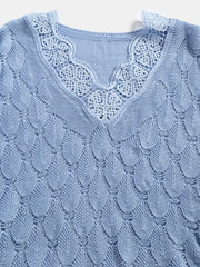 Eyelet Embroidered Lace Trim Sweater