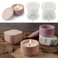 DIY Cement Jar Silicone Mold Gypsum Candle Holder With Lid Resin Mold