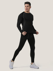 Men's Solid High Stretch Fitness Suit Long Sleeve T shirt & Yoga Legging Set
