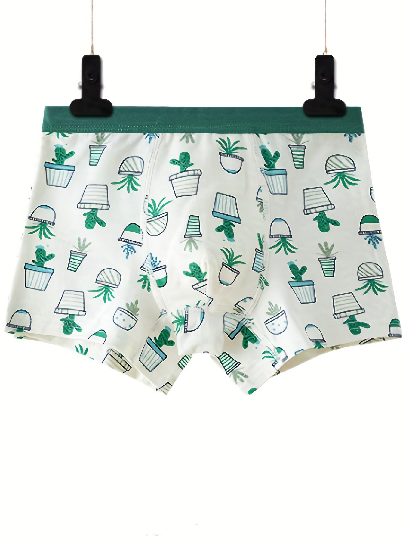 2pcs Boy's Boxer Briefs Cartoon Cactus Print Elastic Waist Shorts