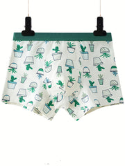 2pcs Boy's Boxer Briefs Cartoon Cactus Print Elastic Waist Shorts