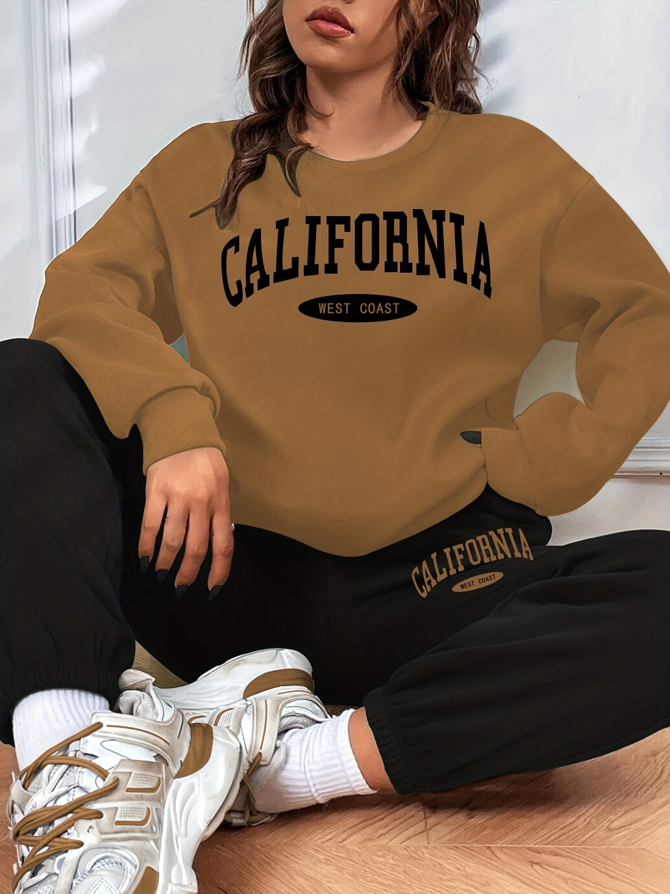 California Print Casual Two Piece Set Long Sleeve Sweatshirt & Sweatpants