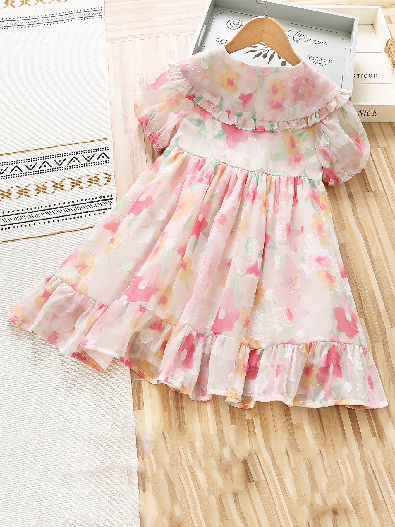 Girls Summer Princess Dress Short Sleeve Floral Dress For Children Clothing
