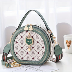 Round Handbag Chain Crossbody Bag PU Leather Top Handle Purse