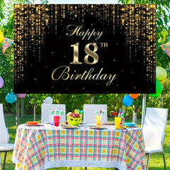 Happy 18th Birthday Banner Backdrop Golden Sweet 18 Birthday Sign