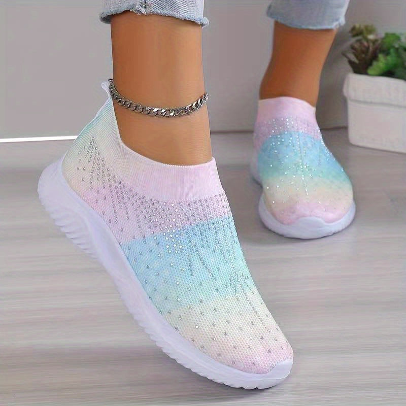 Women's Rainbow Sock Shoes Casual Rhinestone Slip On