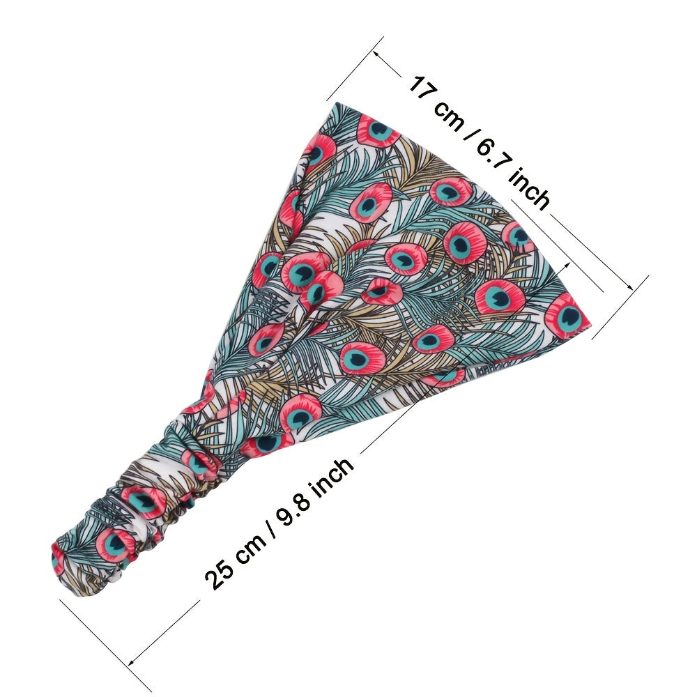 Peacock Feather Pattern Boho Stretch Headbands