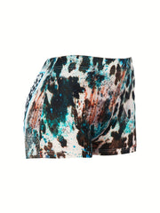 Western Style Leopard & Bull Skull Print Tie Dye Shorts