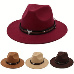 Men's Cowboy Hat Cow Head Top Hat Belt Buckle Jazz Hat Felt Fedora Hat