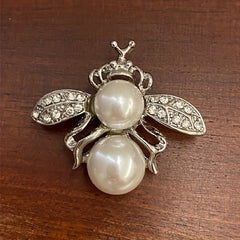 Vintage Bumble Bee Pin Brooch with Pearls and Rhinestone