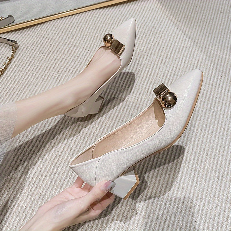 Women's Metallic Pointed Toe Mid Heel Slip-On Court Pumps