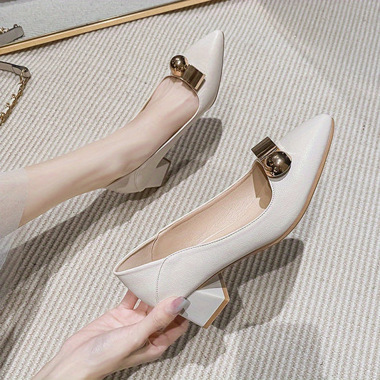 Women's Metallic Pointed Toe Mid Heel Slip-On Court Pumps