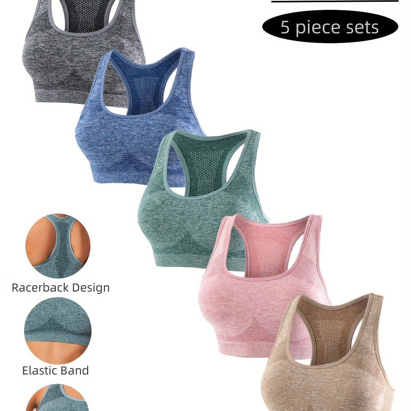 5pcs Racerback Sports Bra Women Beauty Back Yoga Bra No Steel Ring