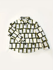 Geometric Print Button Up Long Sleeve Blouse