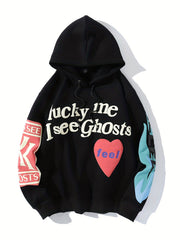 Letter Print Long Sleeve Drawstring Sports Hoodies Pullover Sweatshirt