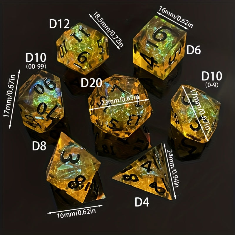 7pcs Resin Sided Dice Board Game Set, Sharp Resin Playing Game Dice