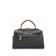 Crocodile Texture Tote Bag with Embroidered Strap for Evening Events