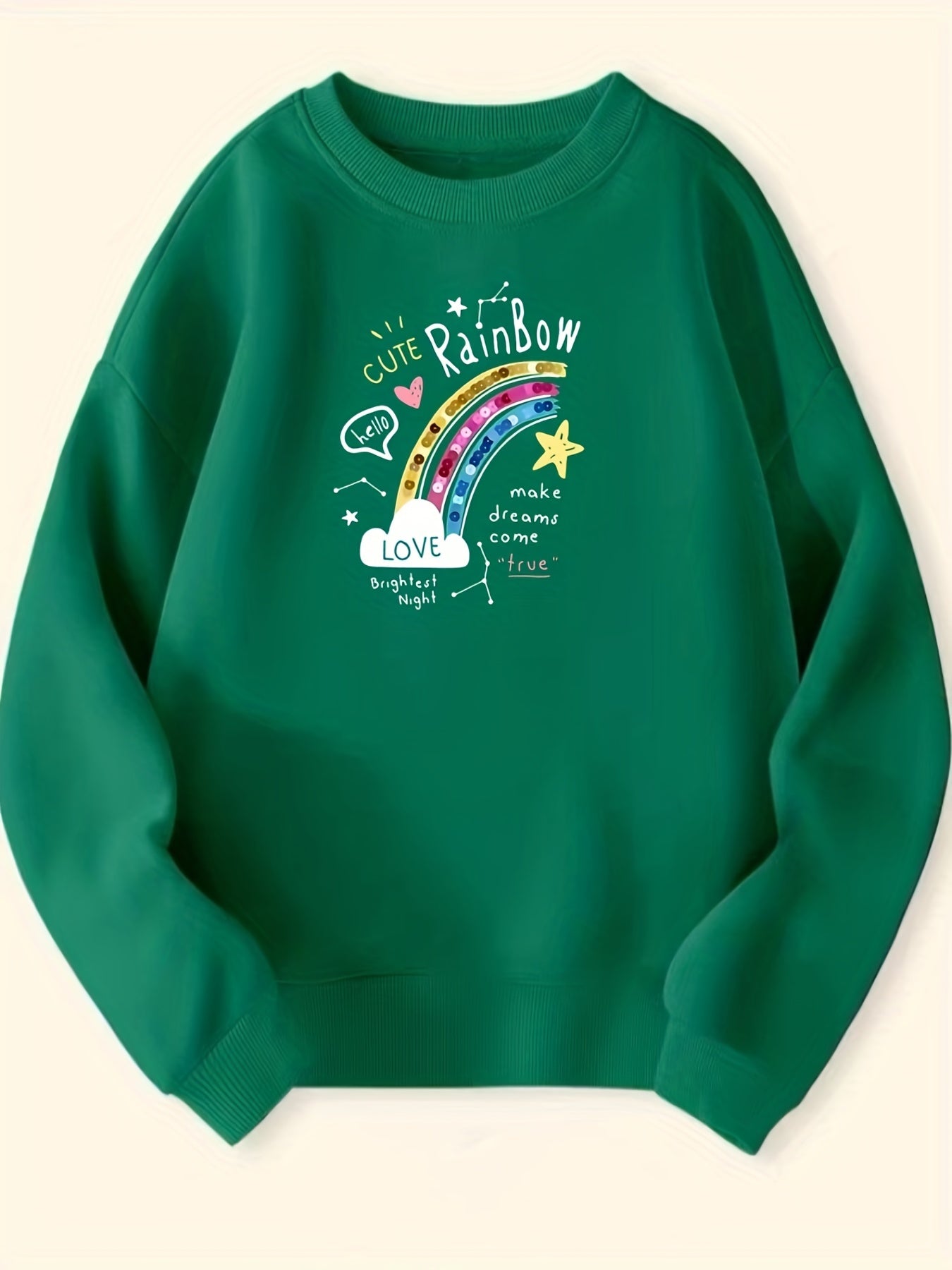 Girls Star Rainbow Graphic Crew Neck Sweatshirt Top