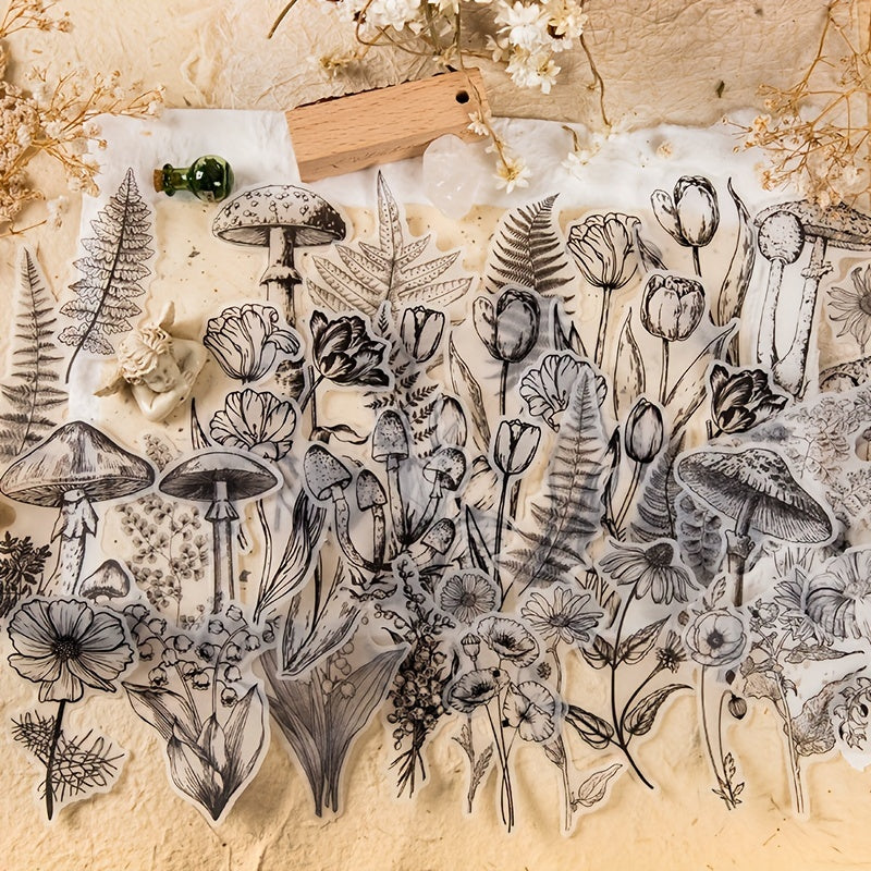 20PCS Plant Flower Mushroom Vintage Stickers Scrapbooking DIY Material Paper