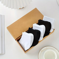 5 Pairs Teenage Cotton Blend Mid-Calf Crew Socks