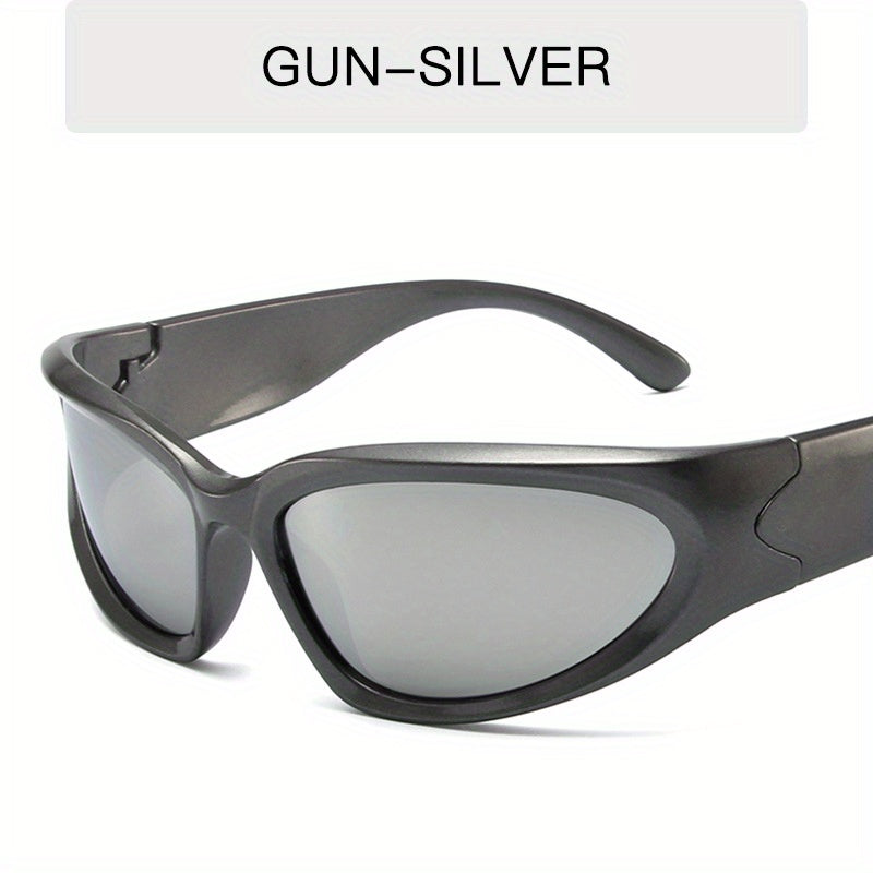 Y2K Classic Punk Sunglasses Women Steampunk Oval Wrap Around Sunglasses
